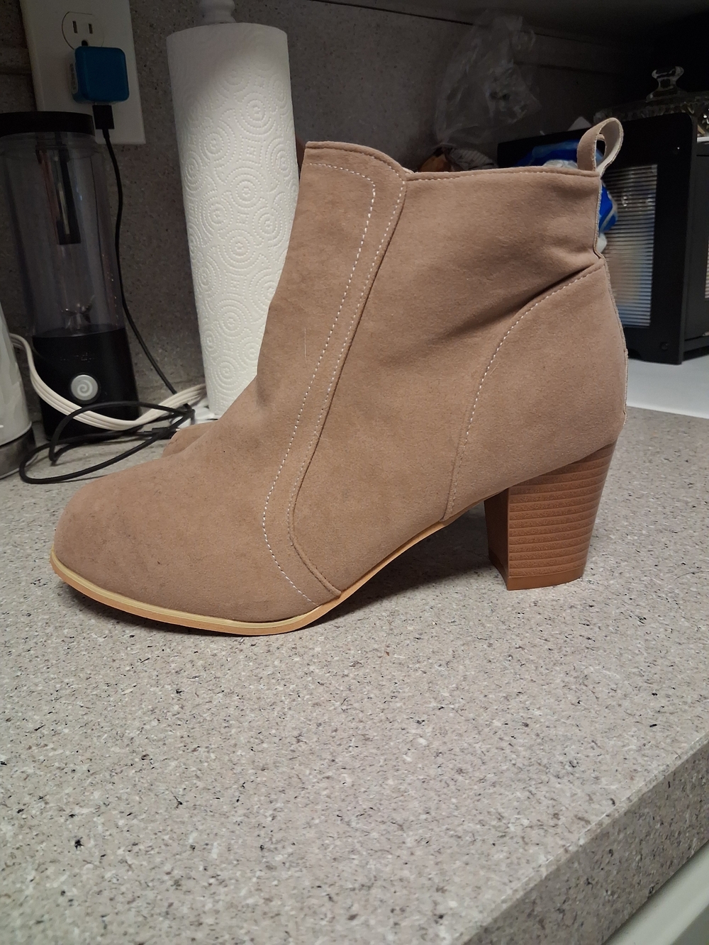 Womens Tan Suede Ankle Booties - Stylish Block Heel
